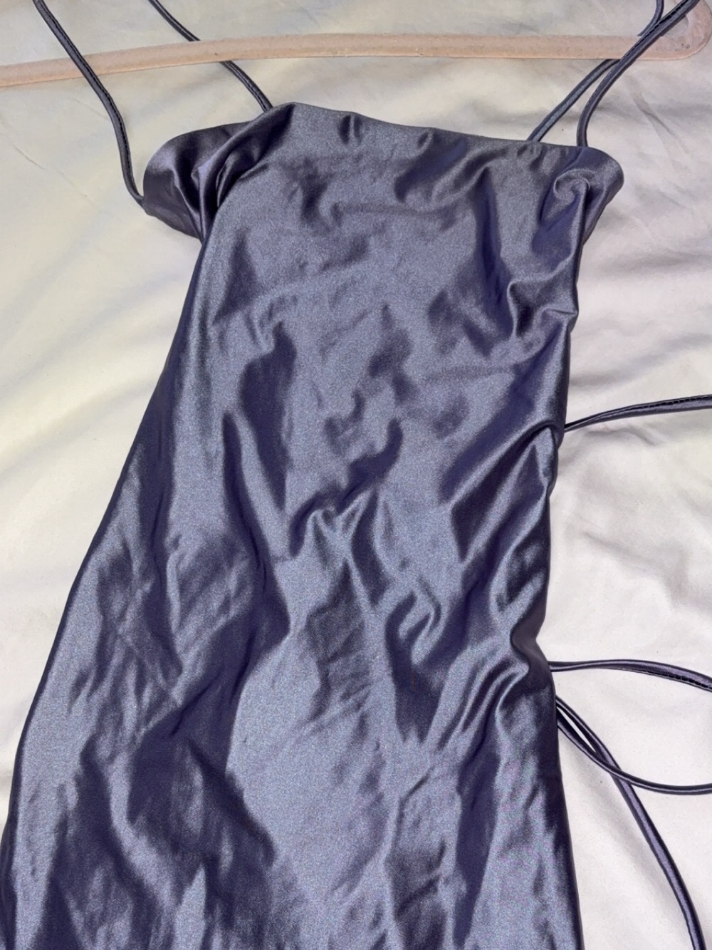 Long Purple Satin Dress With Vent and Open Back